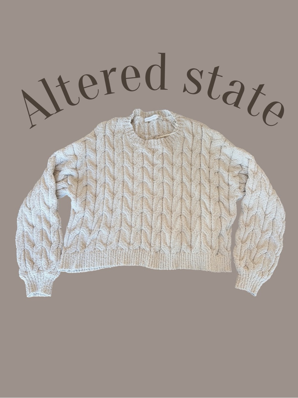 Altar'd State beige/cream Cable Crew Sweater